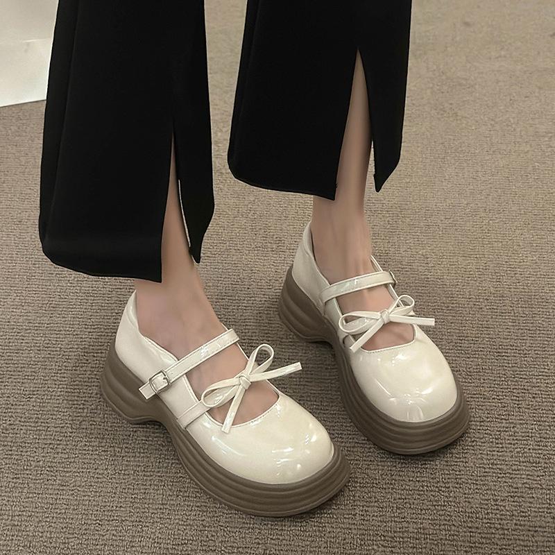 Fashion Black Chunky Platform Mary Jane Shoes for Women 2025 Spring Patent Leather Pumps Woman Thick Bottom Bowknot Lolita Shoes Ladies