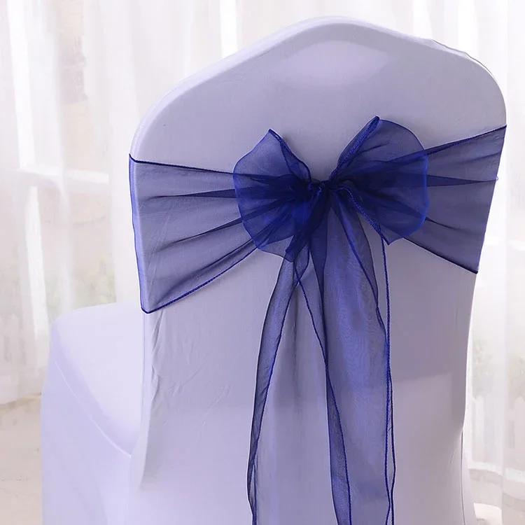 50pcs/100pcs Wedding Chair Sash Ties Crystal Organza Chair Bow Sash Knots For Party Event Banquet Decoration