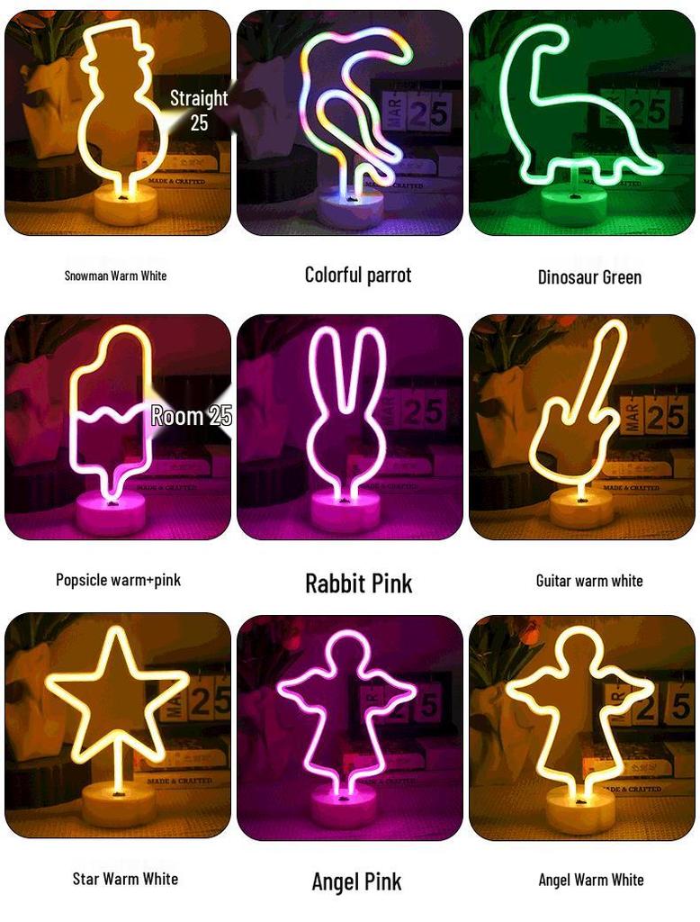 Korean Style Flamingo LED Neon Night Light - Decorative Christmas Fairy Accent with Round Base