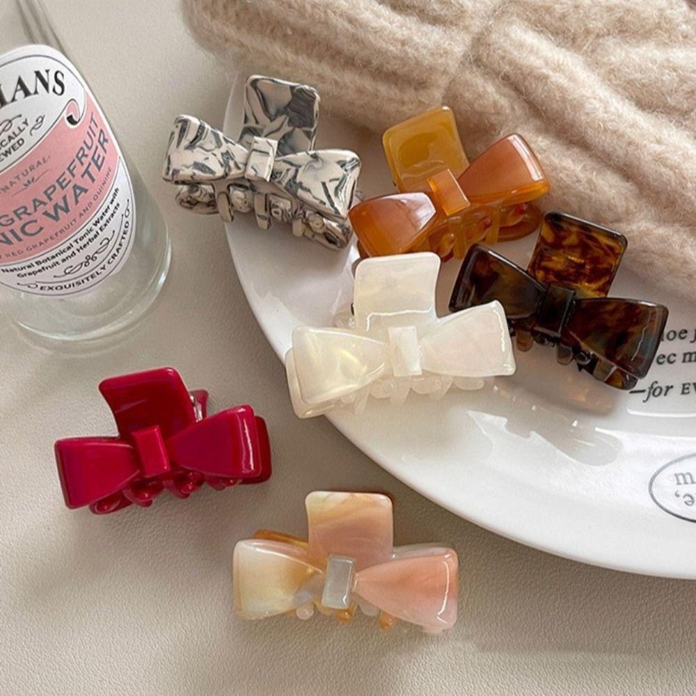 Korean Style Bow Hair Claw Colorful Bowknot Hair Clip Vintage Acetate Claw Clip Daily