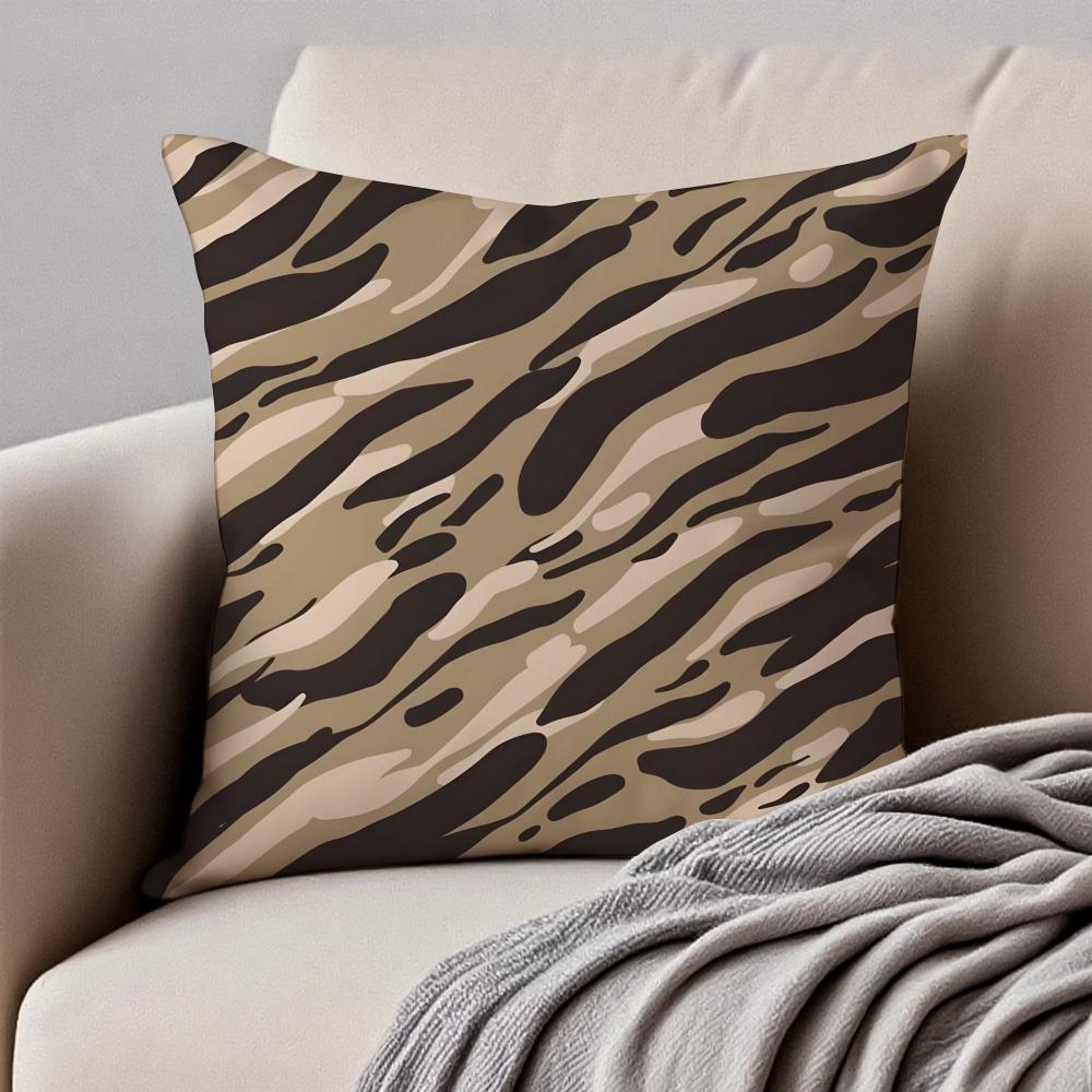 Fashion Tiger Stripes Pattern Design Art Cushion Cover Pillowcase Antidustmite Invisible Zipper Short Plush Sofa Cushion