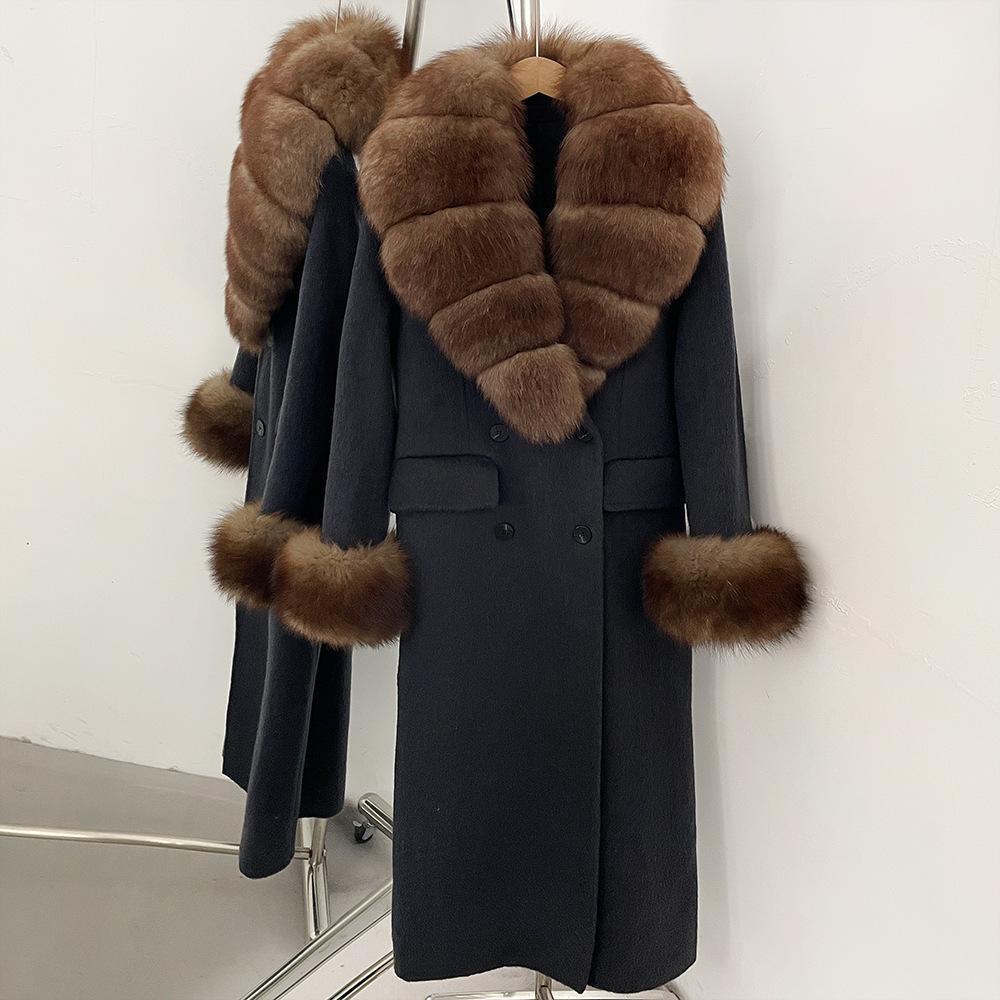 Atmosphere Detachable natural real fox fur collar wool coat women's new winter warm woolen coat