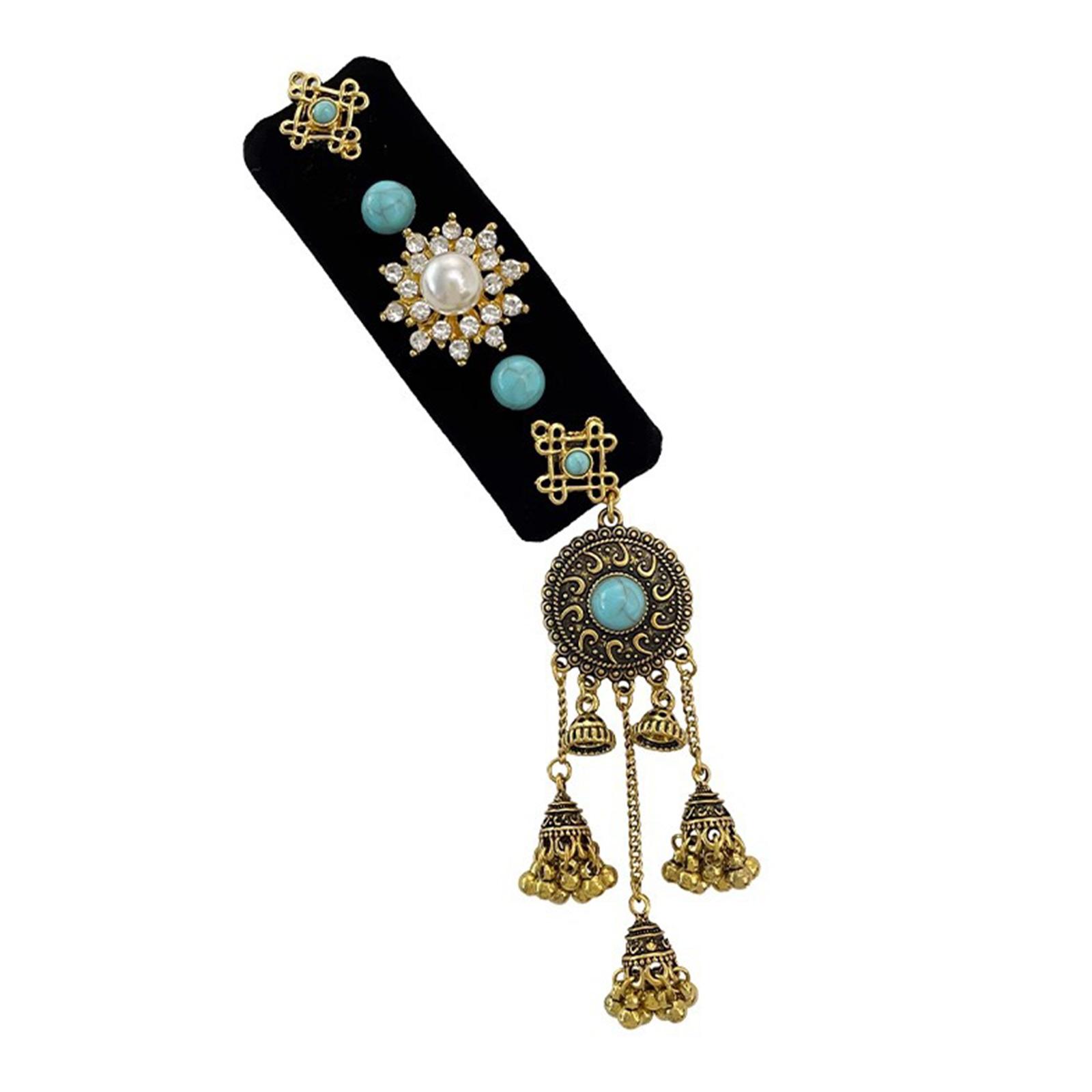 

Элегантное черное флокированное украшение для волос с бирюзово-голубым и кисточками, этническая заколка для волос, модная шпилька для женщин и девушек