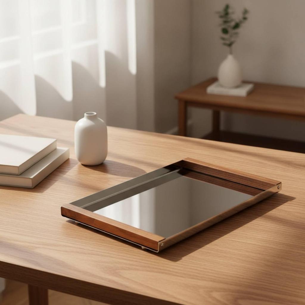 Stainless Steel Tray with Wood Handles Rectangular Serving for Hosts, Coffee