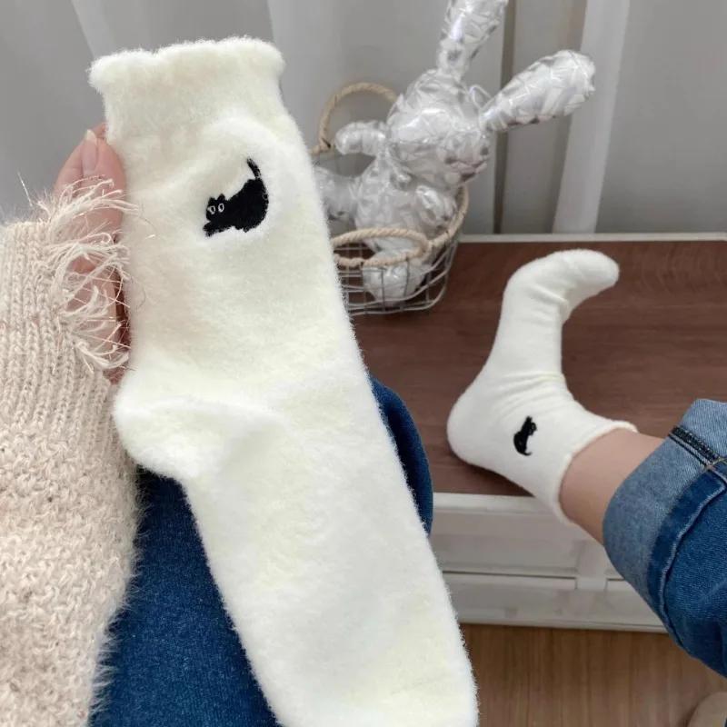 Premium Feel Cute Cat Cozy Hairy Mink Velvet Socks Autumn Winter Hosiery Thickened Plush Warm Sleep Home Fluffy Socks
