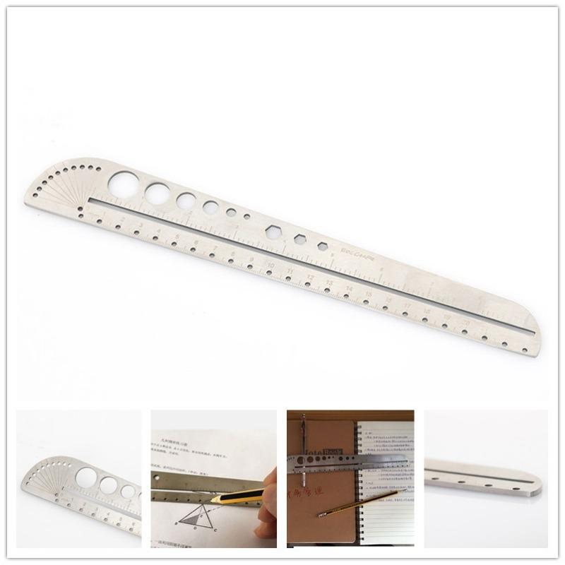1pc Silver Multifunctional Stainless Steel Angle Protractor Ruler Degree Measuring Tool