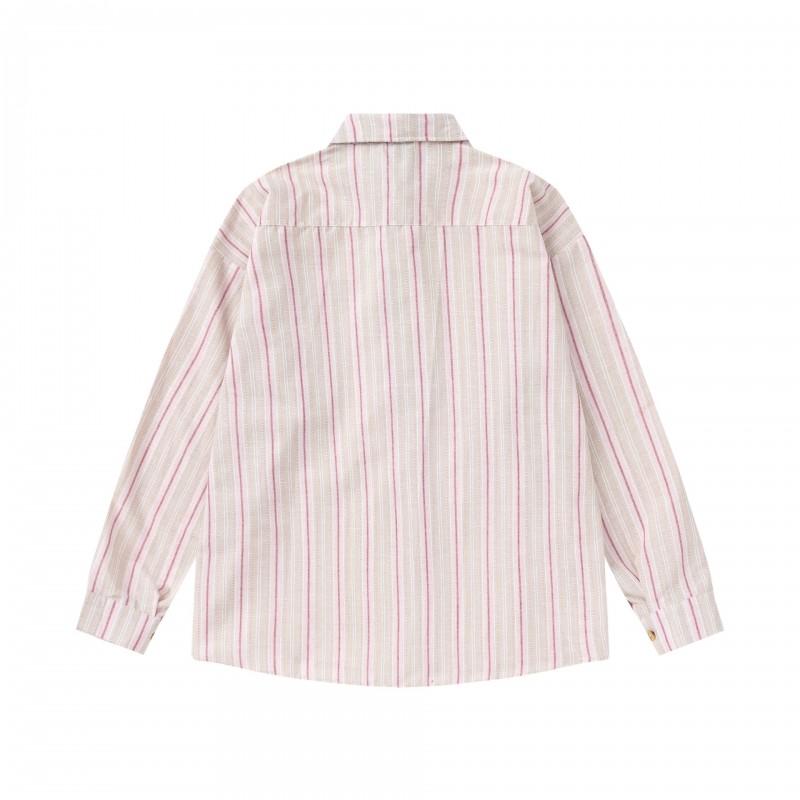 Japanese Vintage Plaid Tie Striped Shirt Loose Fit Couple Casual Top Teens