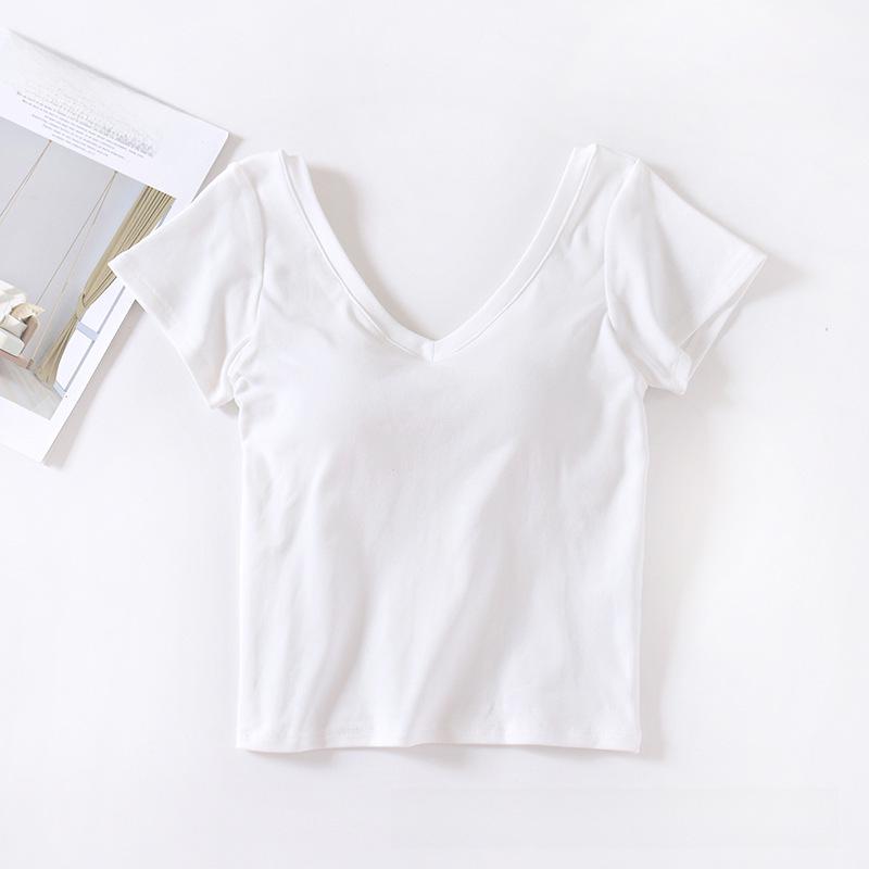 

Женская футболка для йоги с короткими рукавами, V-образным вырезом, поясом на талии и накладкой на грудь S