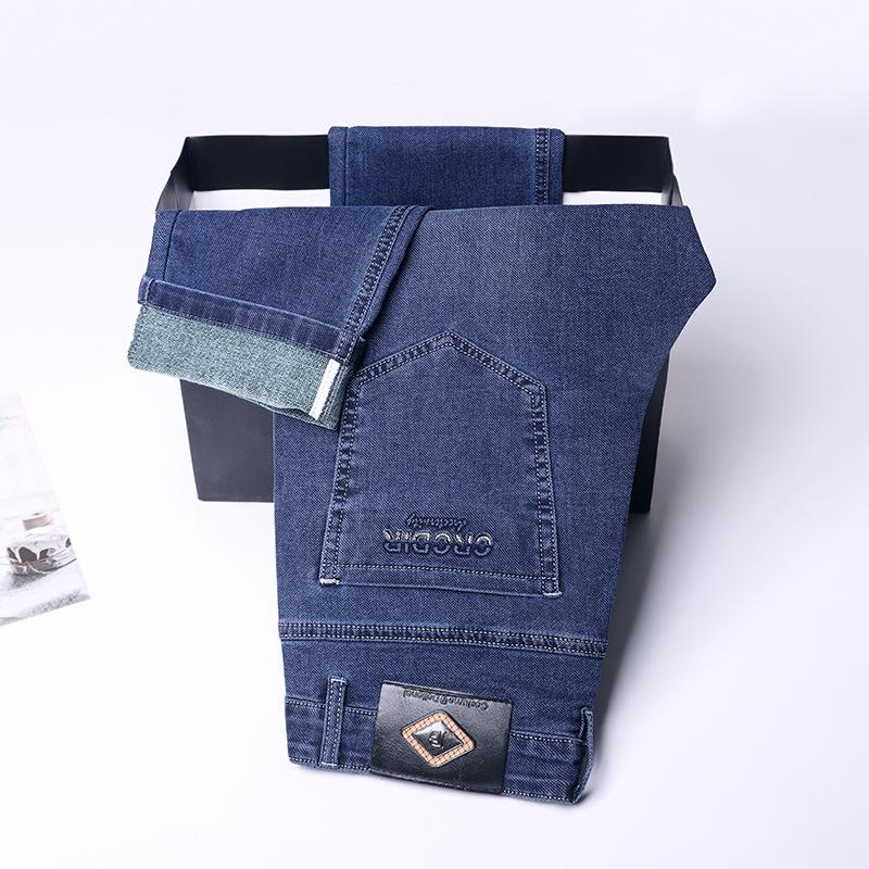 

Весна и осень новые высококачественные плюшевые джинсы для мужчин прямые облегающие эластичные толстые повседневные брюки осенние и зимние мужские брюки 34 синий