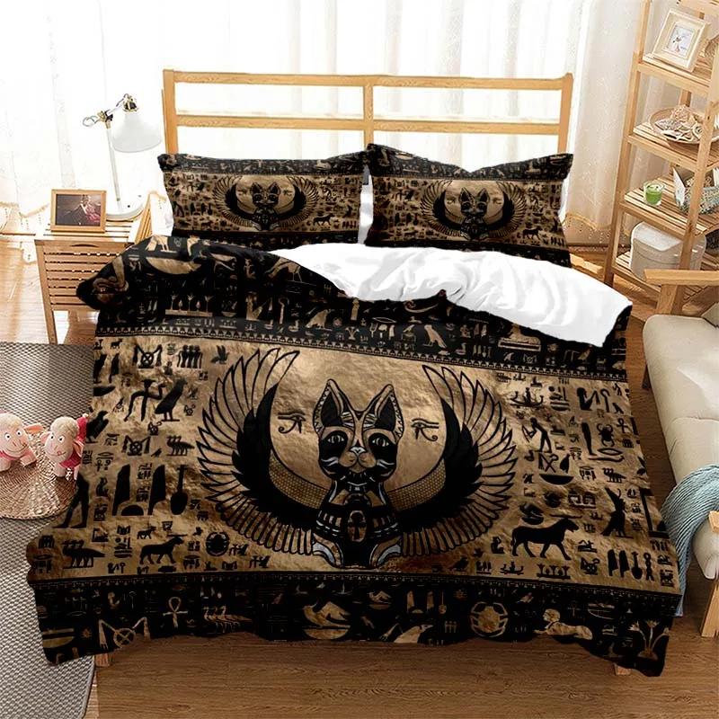 Mystery Egypt Egyptian Golden Anubis Print Bedding Set Duvet Cover with Pillowcase Comforter Bed Single Twin Full Queen Kid Gift