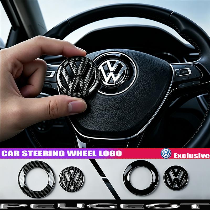 For Volkswagen J2ABS Carbon Fiber Pattern Car Logo Steering Wheel Sticker Badge For VW GTI Passat B6 Golf 4 5 7 Polo Jetta Beetle Tiguan Hub Cap