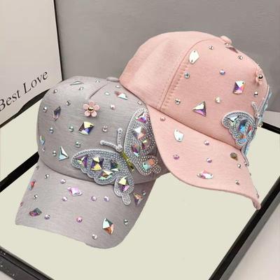 Chapéu Feminino Colorido com Strass de Vidro Boné Borboleta Moda Boné de Beisebol Protetor Solar Chapéu de Sol Feminino