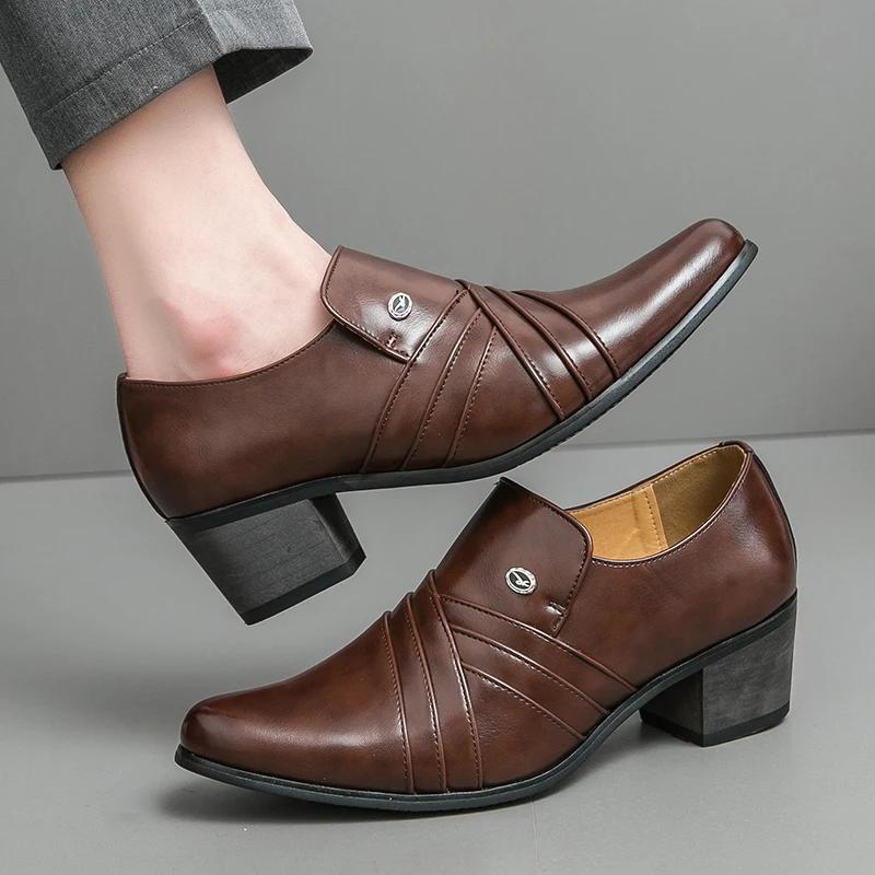 High Quality Brand Men's Business Dress Shoes Leather Increased Height British Shoes Men Pointed Toe Wedding Shoes Platform Shoe