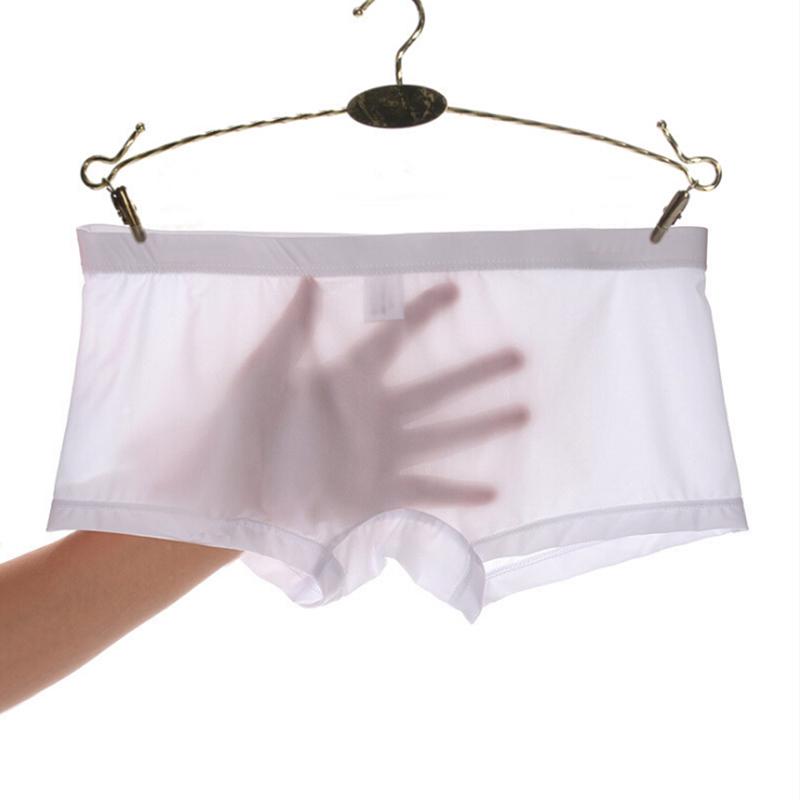 Men Sexy Seamless Underwear Ultra-Thin Transparent Boxer Mesh Panties Shorts