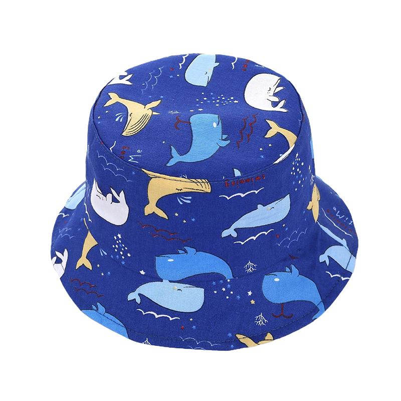 1 Piece Cotton Breathable Kids Fisherman Hat 0-4 Years Cartoon Printing Whale Baby Bucket Hat Infant Toddle Sun Hat