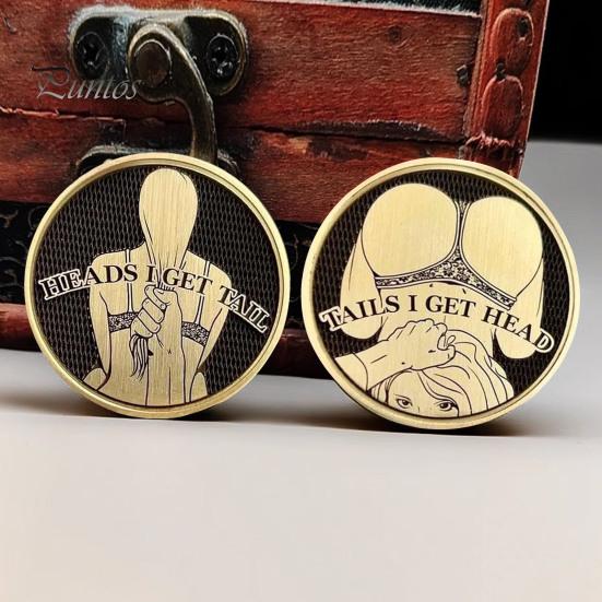 Sexy Heads And Tails Coin Heads I Get Tail And Tails I Get Head Challenge Coin Double-Sided Adult Lucky Token Prank Gift for Men Women Date Night
