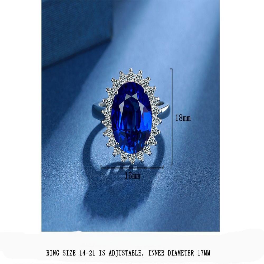 925 Sterling Silver Luxury Fashion Royal Blue Zircon Full Diamond Ring Birthday Anniversary Anniversary Party Gift