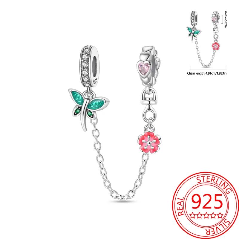 New Copper Sun&Moon&Star Heart Charms Colored Flower Bead Safety Chains Fit Original Bracelets For Women Diy Jewelry Gifts