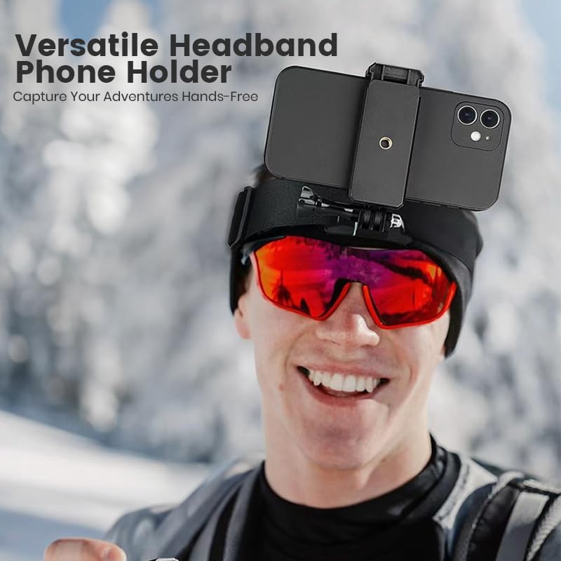 Регулируемый крепление-держатель на голову для мобильных телефонов - Ремень-крепление на голову для съемки видео от первого лица - Совместим с большинством мобильных