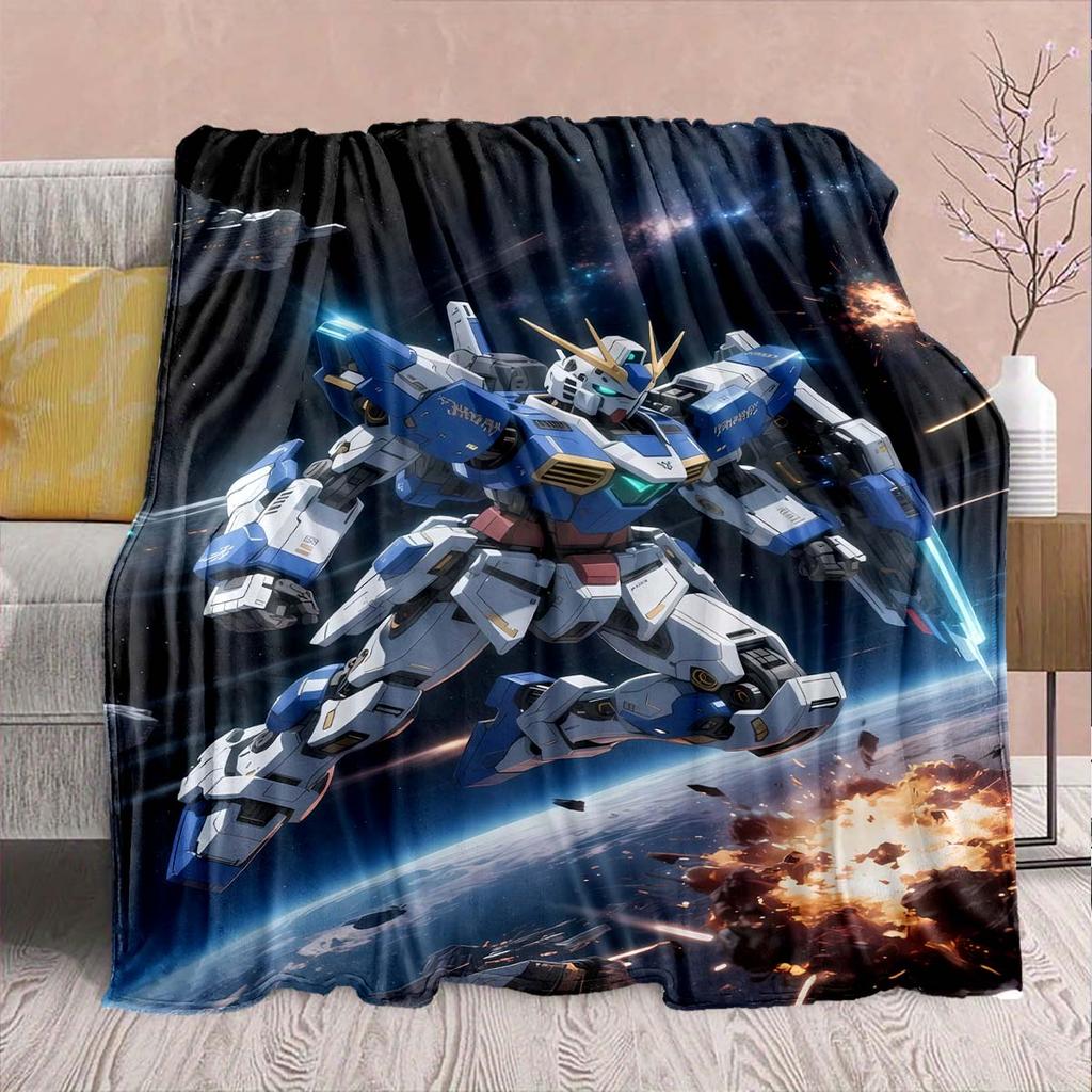 Gundam Anime Flannel Blanket - Soft Warm Perfect for Sofa, Bedding Camping Travel Office Home Decor -QJY