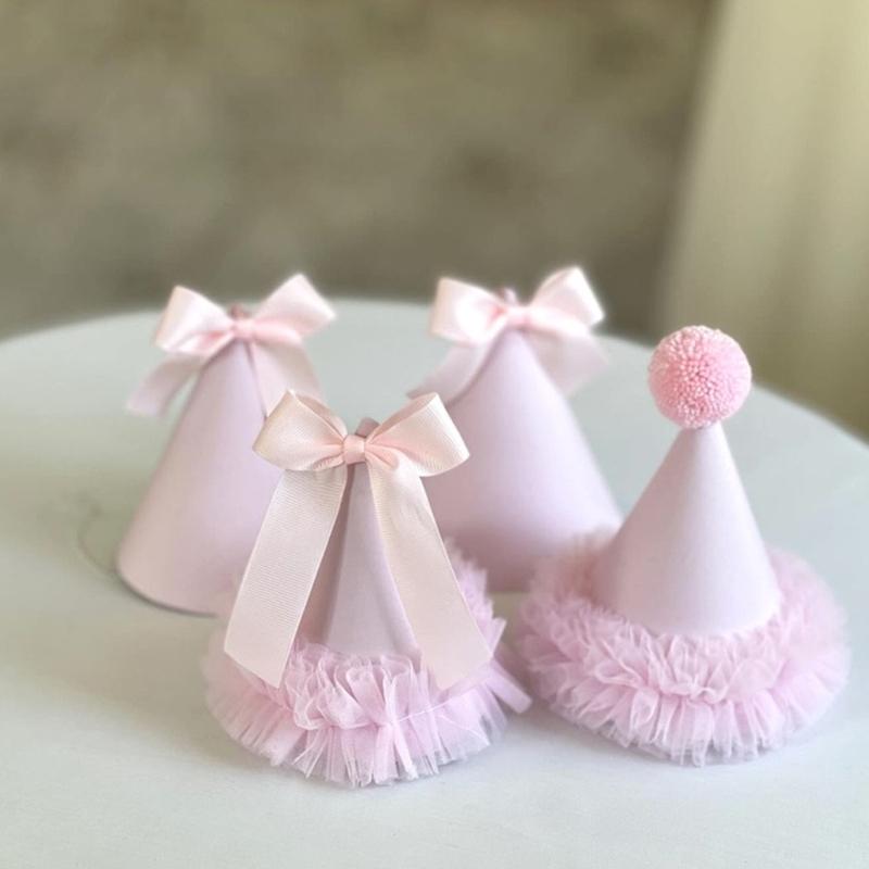 Återanvändbar Födelsedagshatt för Flickor Snygg Nonwoven Rosa Dekoration Koniska Mössor Tillbehör För FestivalEvent