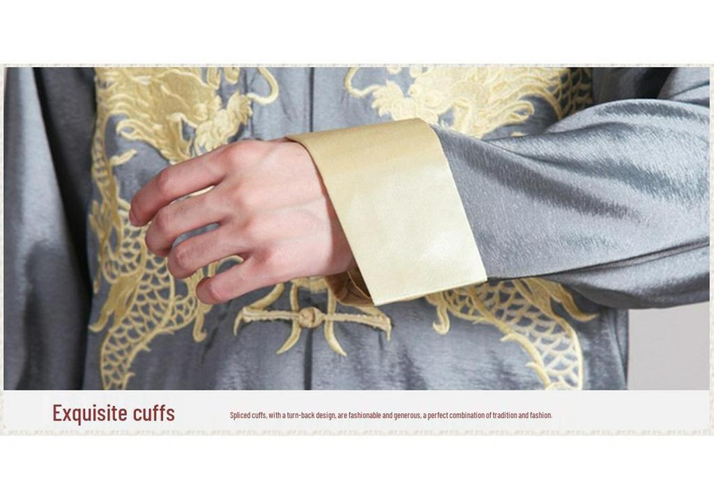 Embroidered Gold Double Dragon Tang Suit Men's Long-Sleeve Stand-Collar Outerwear