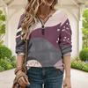 Women Plus Size V Neck Front Zip Long Sleeve Geometric Printed Sweatshirt Off White Black Orange
