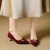 Stiletto High Heels Red Wedding Shoes 2026 Spring French High-end Square Buckle Pointed Middle Heel Shallow Mouth Single Shoes