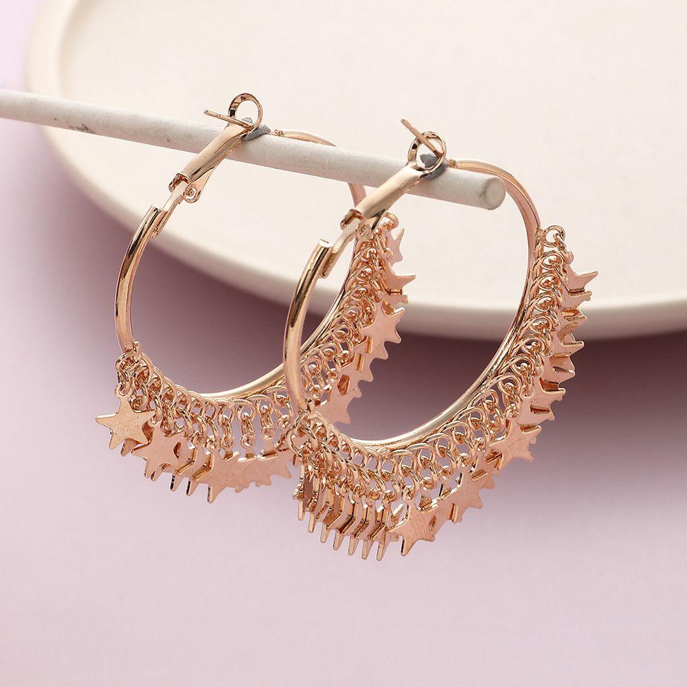 Party Gift Dangle Geometric Tassel Hoop Earrings Ear Studs Hanging Earring Golden Sequins
