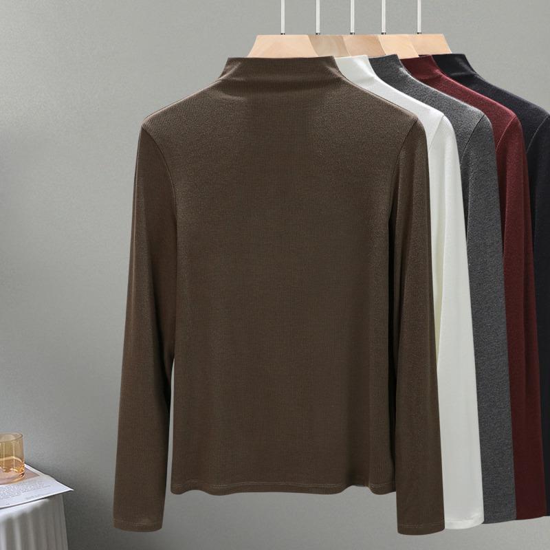 Semi-turtleneck wool knitted bottoming shirt women's new early autumn inner long-sleeved top design slim-fitting shirt