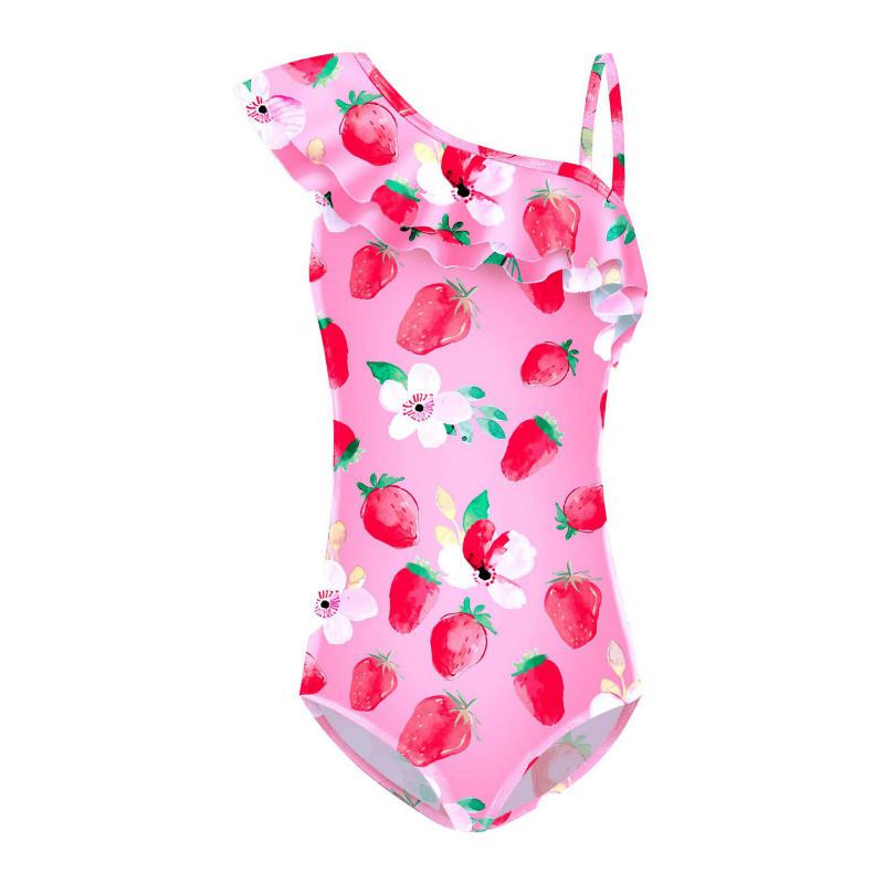 5-12 Years Kids Girls One Shoulder One-piece Swimsuit Summer Ruffle Triangle Swimsuit