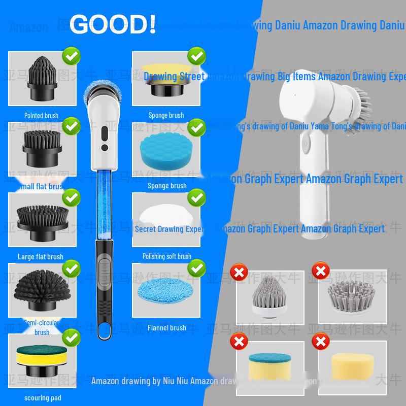 Cross-border Multi-functional Electric Rechargeable Bathroom Floor Cleaning Brush
