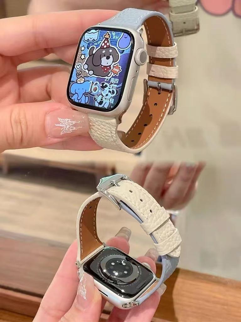 The Thin Pebbled Leather Strap Is Suitable for AppleWatch10, Apple Watch S9iwatch87th Generation SE Girl