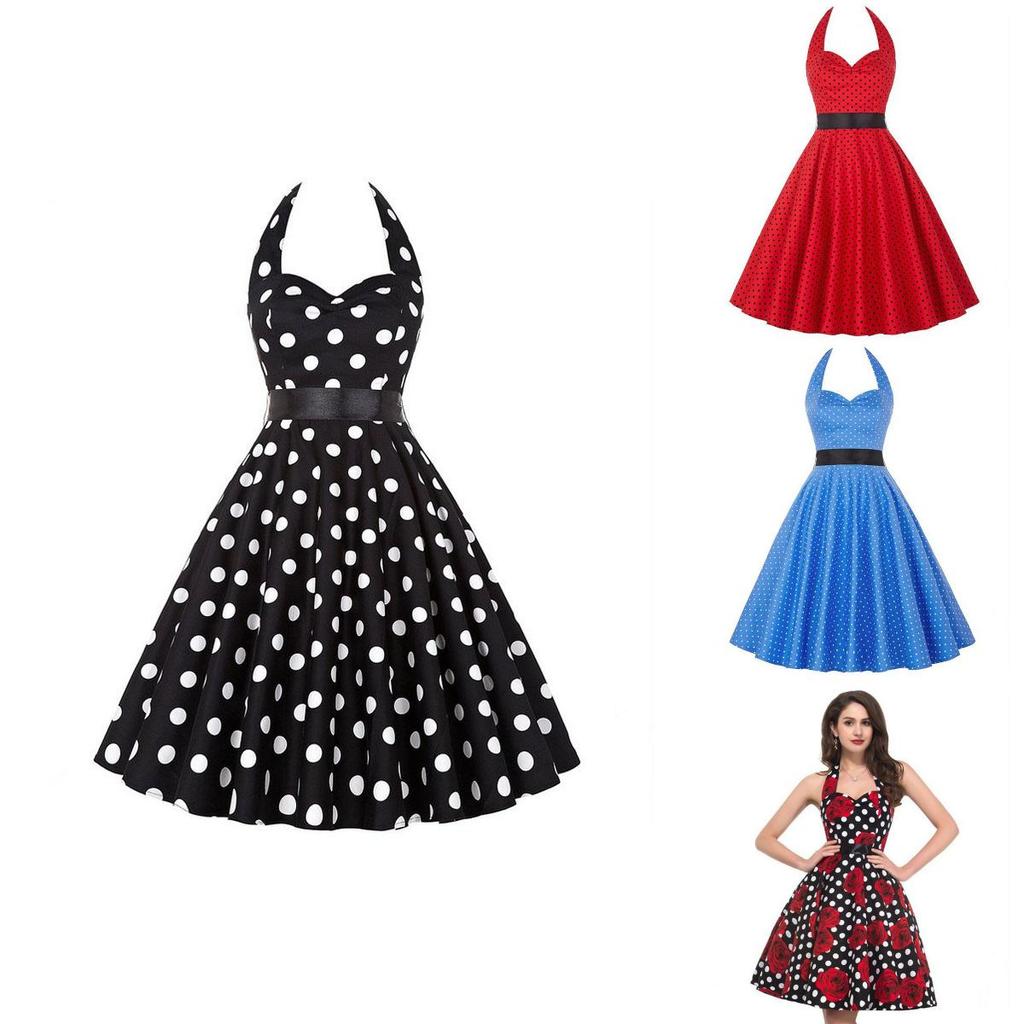 Elegante Vestito da Festa a Pois Vintage Anni '50 stile Halter di Audrey Hepburn