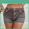 Women High Imitation Shorts Stretchy Denim Short Leggings With Pockets Tight Fitting Summer Shorts Daily Wear
