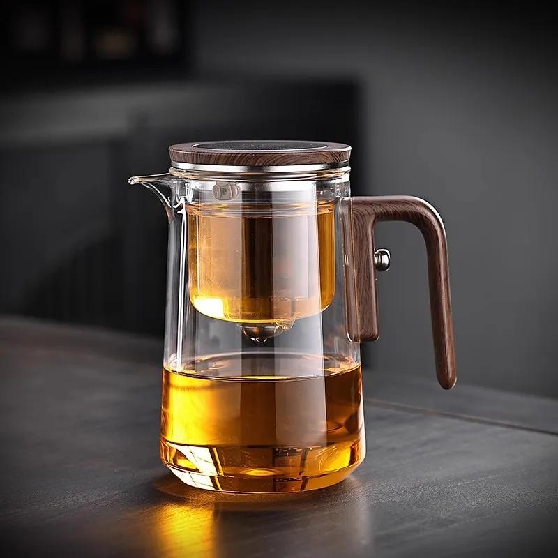 Elegant and Functional Glass Teapot with Heat-resistant Magnetic Suction Cup Separation and One-button Filter for Brewing Tea