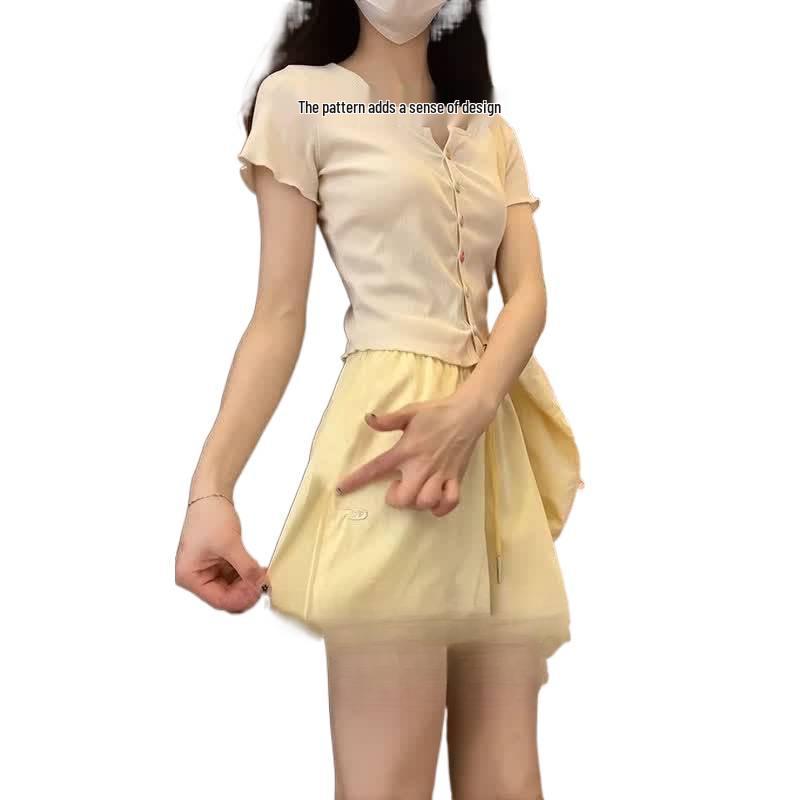 Women's Yellow High-Waisted Wide-Leg Summer Shorts - Slimming, Three-Quarter Length, Versatile Casual 2026 Fashion