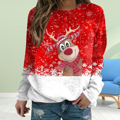 Fall Autumn Women'S Fashion O Neck Long Sleeve T-Shirt Loose  Clothes Festive Deer Print  T Shirt for Girls Street