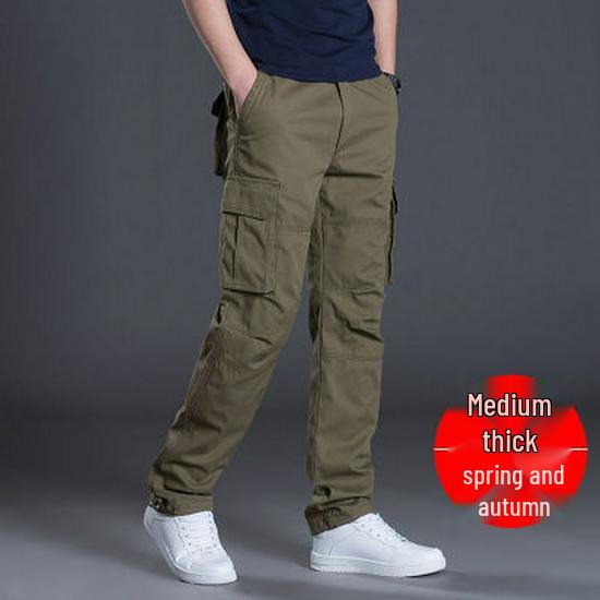 Men's Casual Workwear: Wear-Resistant, Loose Straight-Leg Multi-Pocket Pants for Spring and Autumn
