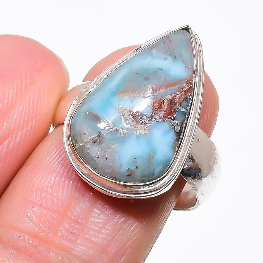 Republic Larimar Gemstone Handmade 925 Sterling Silver Jewelry Ring Size 7 KJ-484