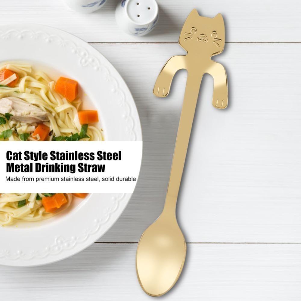 4Pcs Cat Shaped Mini Spoon Polished Table Spoon Cat Style Coffee Spoon Dessert Serving
