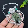 Natural Prehnite, Malachite Handmade 925 Sterling Silver Necklace 18" F7b16