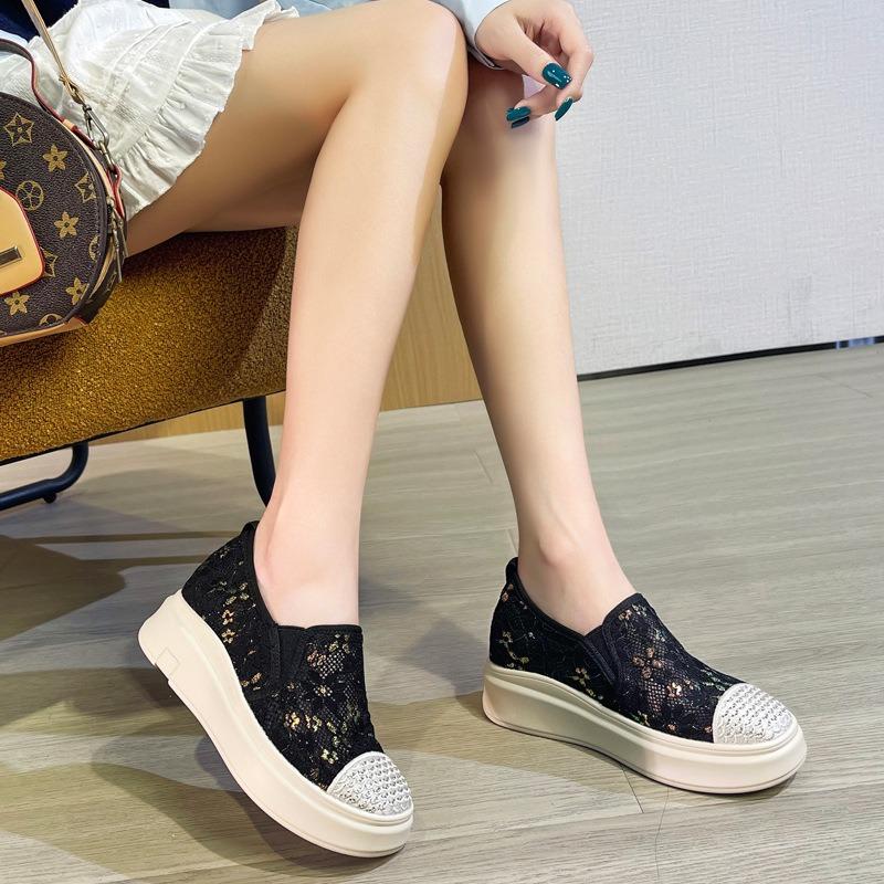Breathable inside, women's shoes, lace fabric, new cut-out fisherman's shoes, platform muffin, wedge heel, light women
