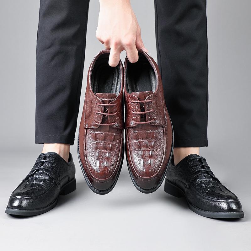 Men's business casual leather shoes genuine leather crocodile gentleman pointed men's shoes British men's single shoes shoes