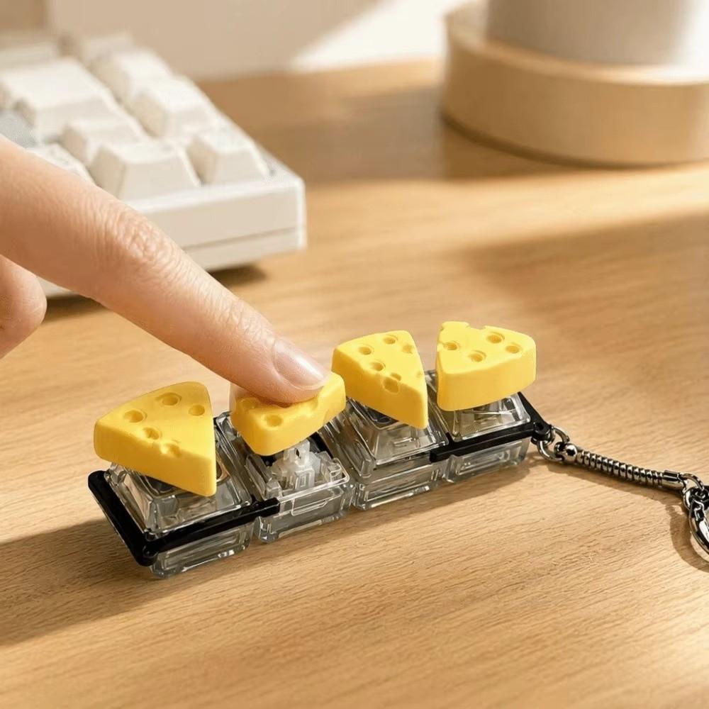 Finger Button 4 Key Mechanical Keychain Pressable Toy Mini Bread Model Pendant  Kids Gift