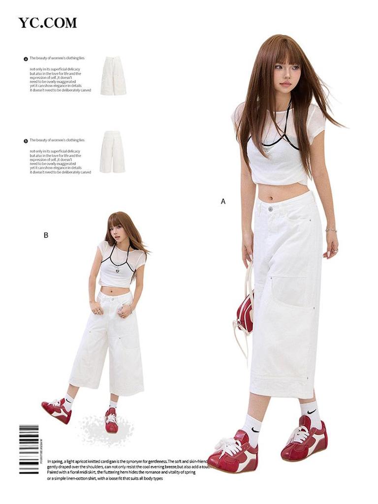 American Retro Wide-Leg Cropped Jeans 2026 - Versatile Multi-Pocket Spring/Summer Jeans