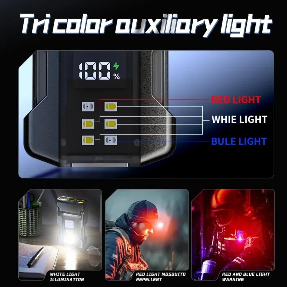 Portable Mini LED Flashlights USB Rechargeable EDC Flashlight with Battery Display Magnetic Working Light 7 Modes Fishing Torch