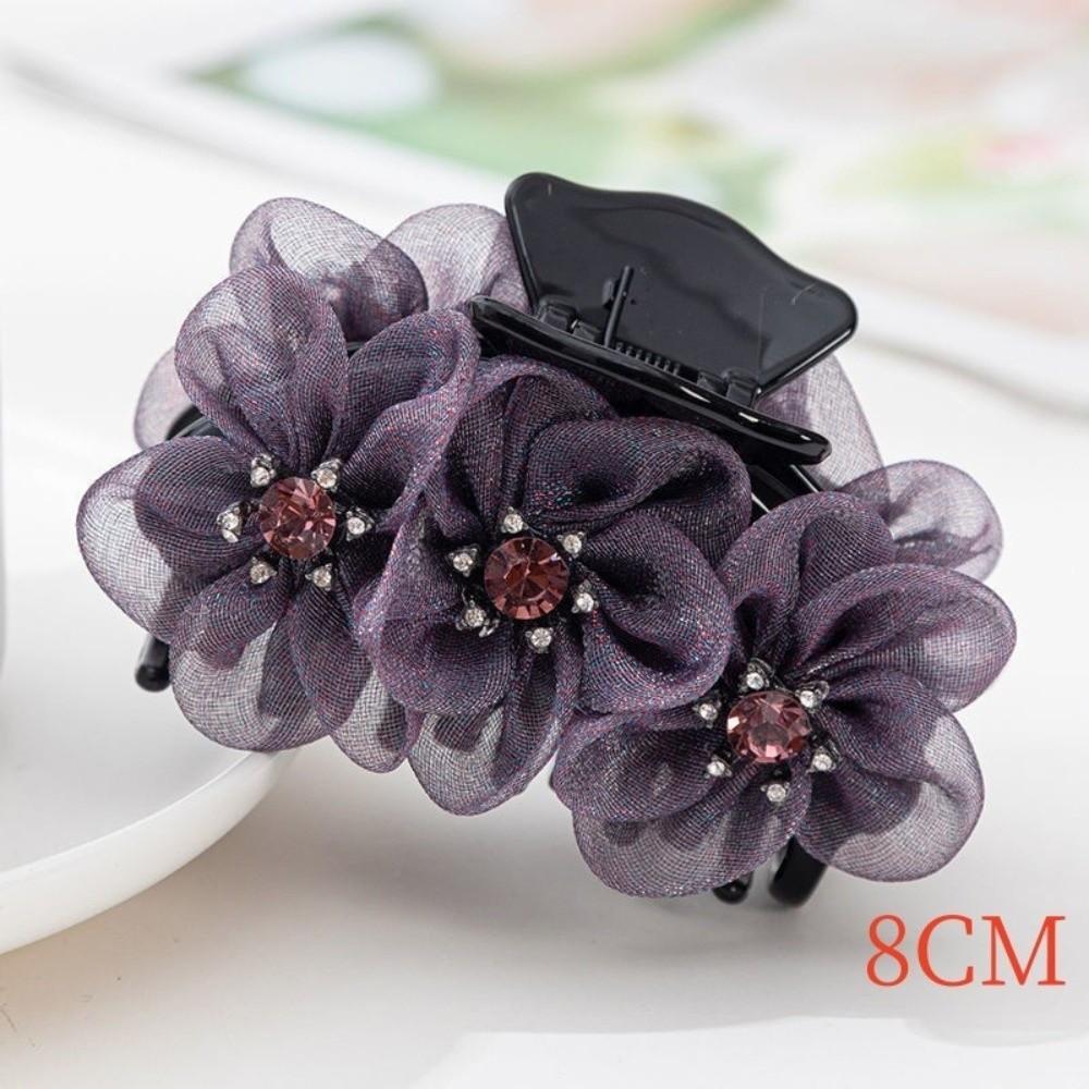 Rhinestone Grab Clip Hairpin Three-Dimensional Flower Head Clip Fashion Fabric Headgear  Women