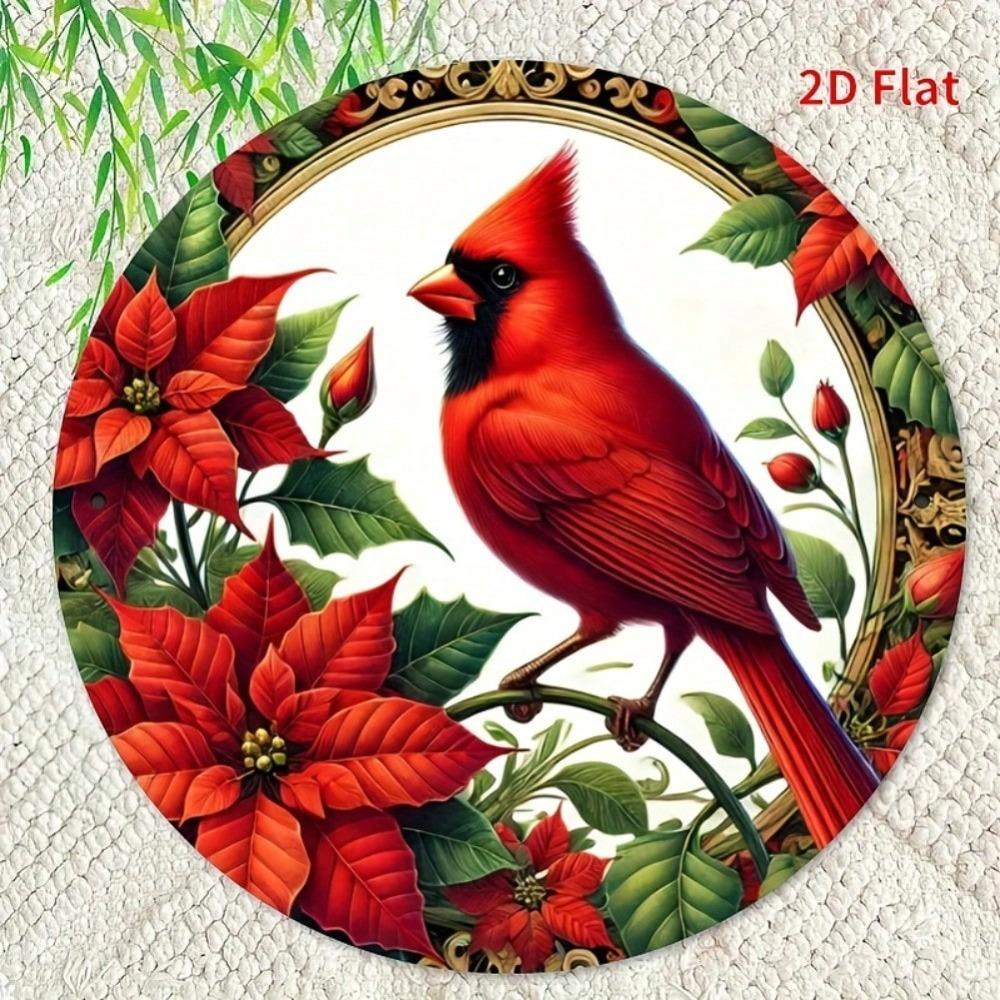 Cardinal Bird Metal Tin Sign 2D Round Wall Art Rustic Home Decor Garden Bar