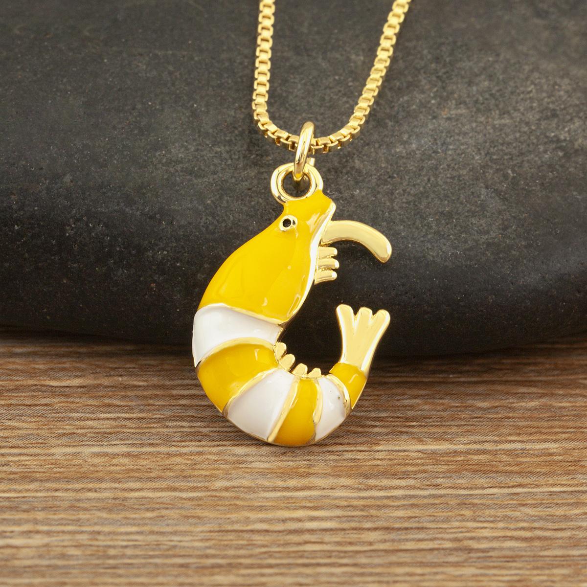 

Nidin New Creative Design 3 Colors Choice Shrimp Shape Pendant Necklace For Women Men Enamel Drip Oil Fashion Cute Charm Jewelry жовтий